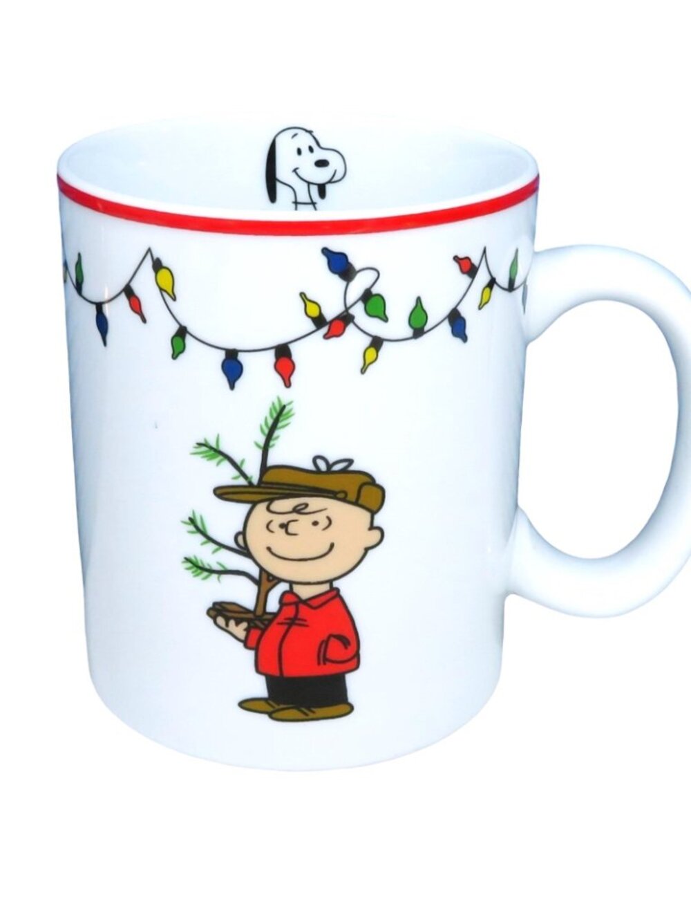 Peanuts 18oz. Coffee Cup Mug Charlie Brown Linus Snoopy Christmas Tree Lights